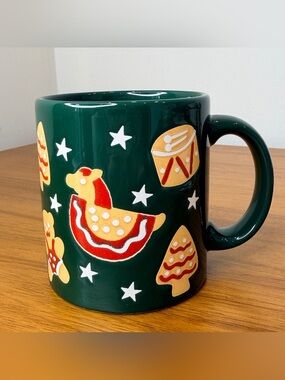 VTG Waechtersbach Germany Gingerbread Christmas Mug Green Bear Snowflake Toys